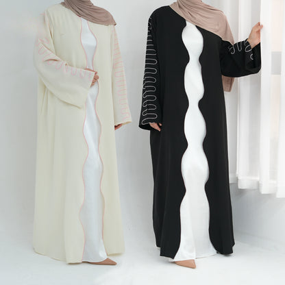 Women's Embroidered Wavy Cardigan Open Abaya