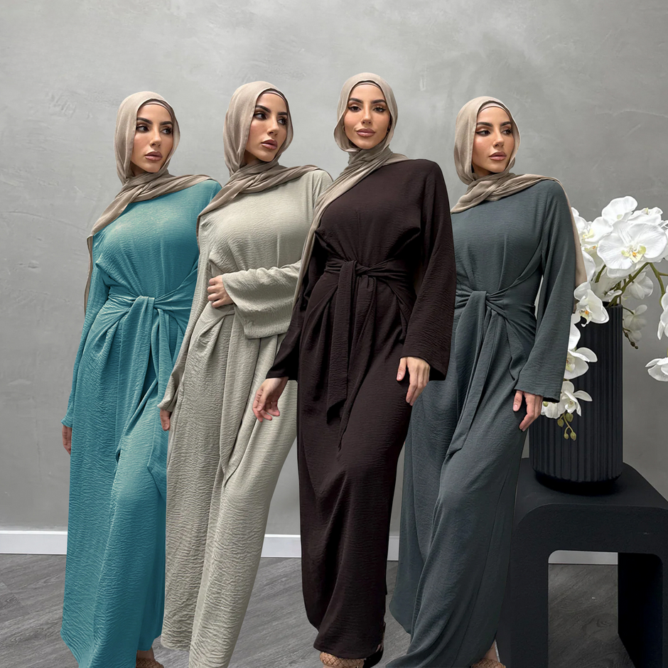 High-density Double Chiffon Simple Fashion And Elegant Abaya Dress for Arab Dubai Turkey Middle Eastern Women.