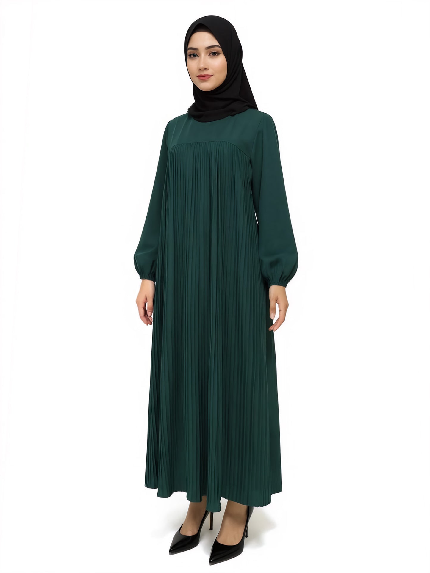 Pleated Belted Modest Maxi Abaya Dress Eid Ready
