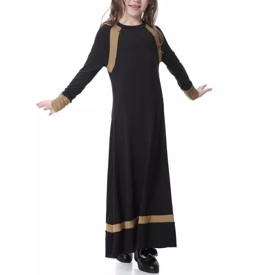 Girls Solid Color Long-sleeved Dress