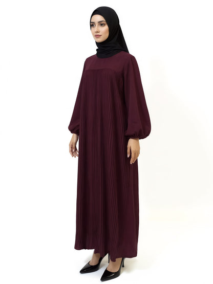 Pleated Belted Modest Maxi Abaya Dress Eid Ready