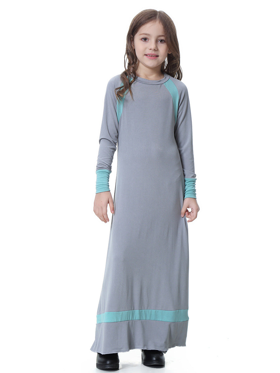 Girls Solid Color Long-sleeved Dress