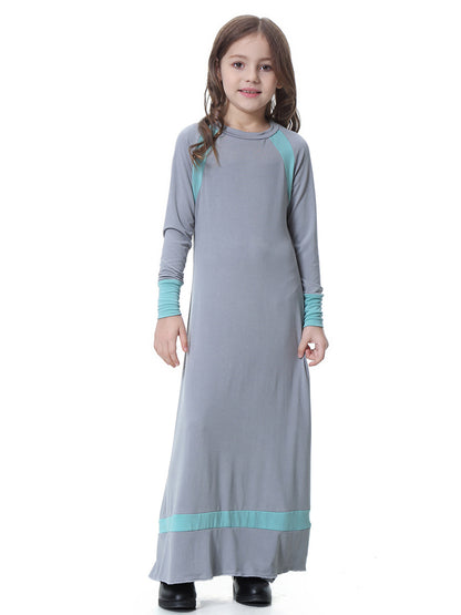 Girls Solid Color Long-sleeved Dress