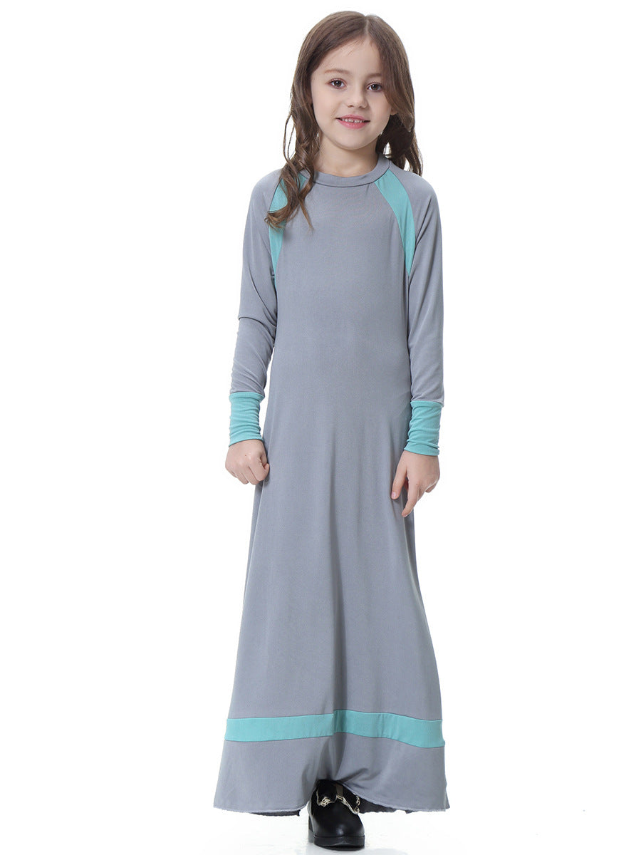 Girls Solid Color Long-sleeved Dress