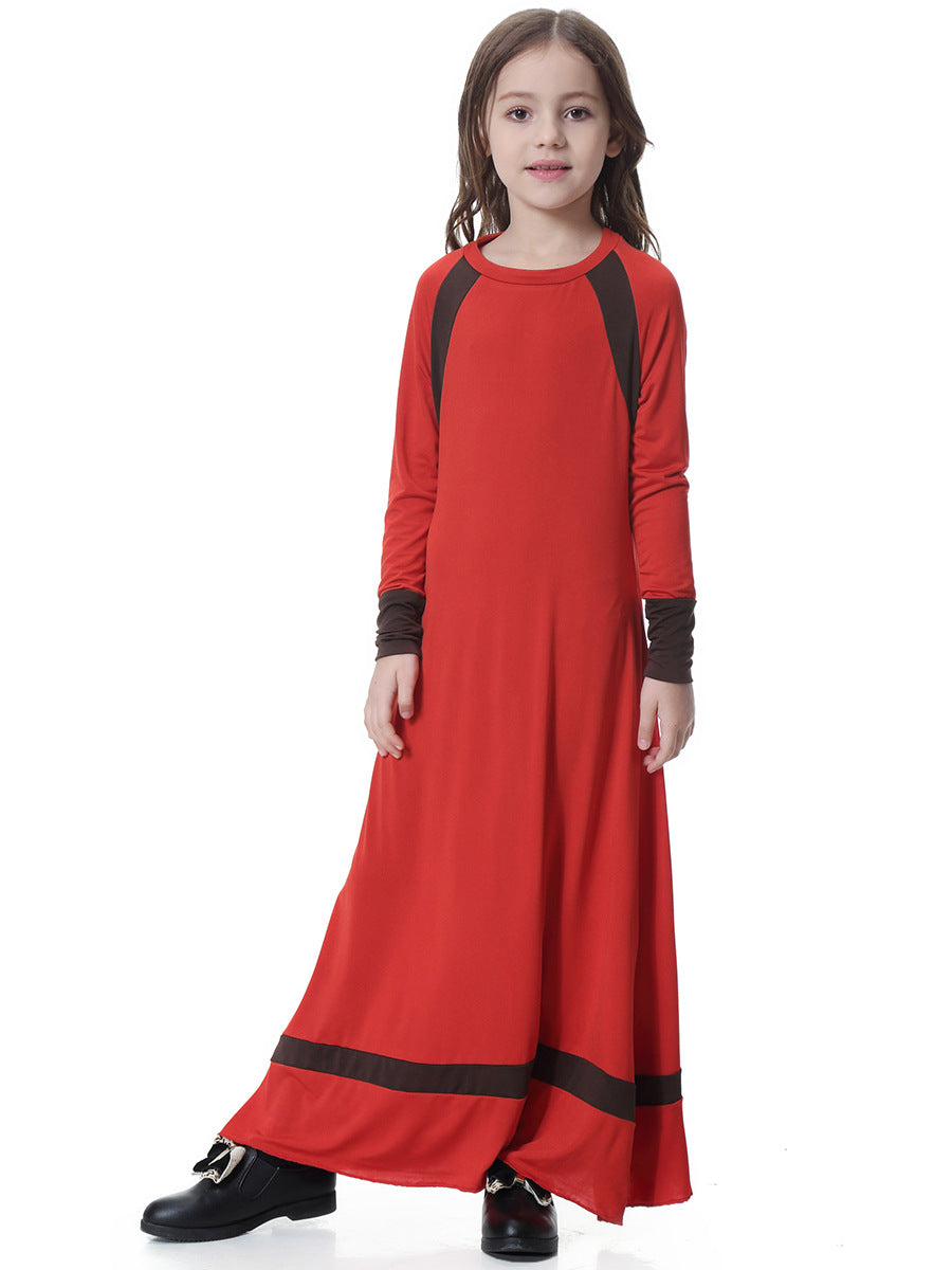 Girls Solid Color Long-sleeved Dress