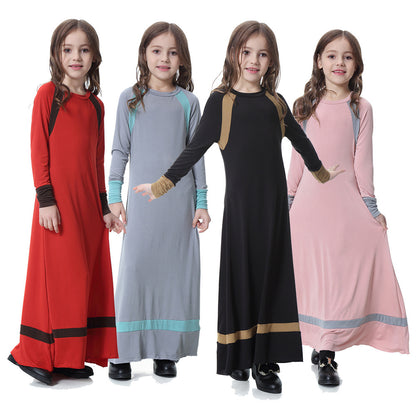 Girls Solid Color Long-sleeved Dress