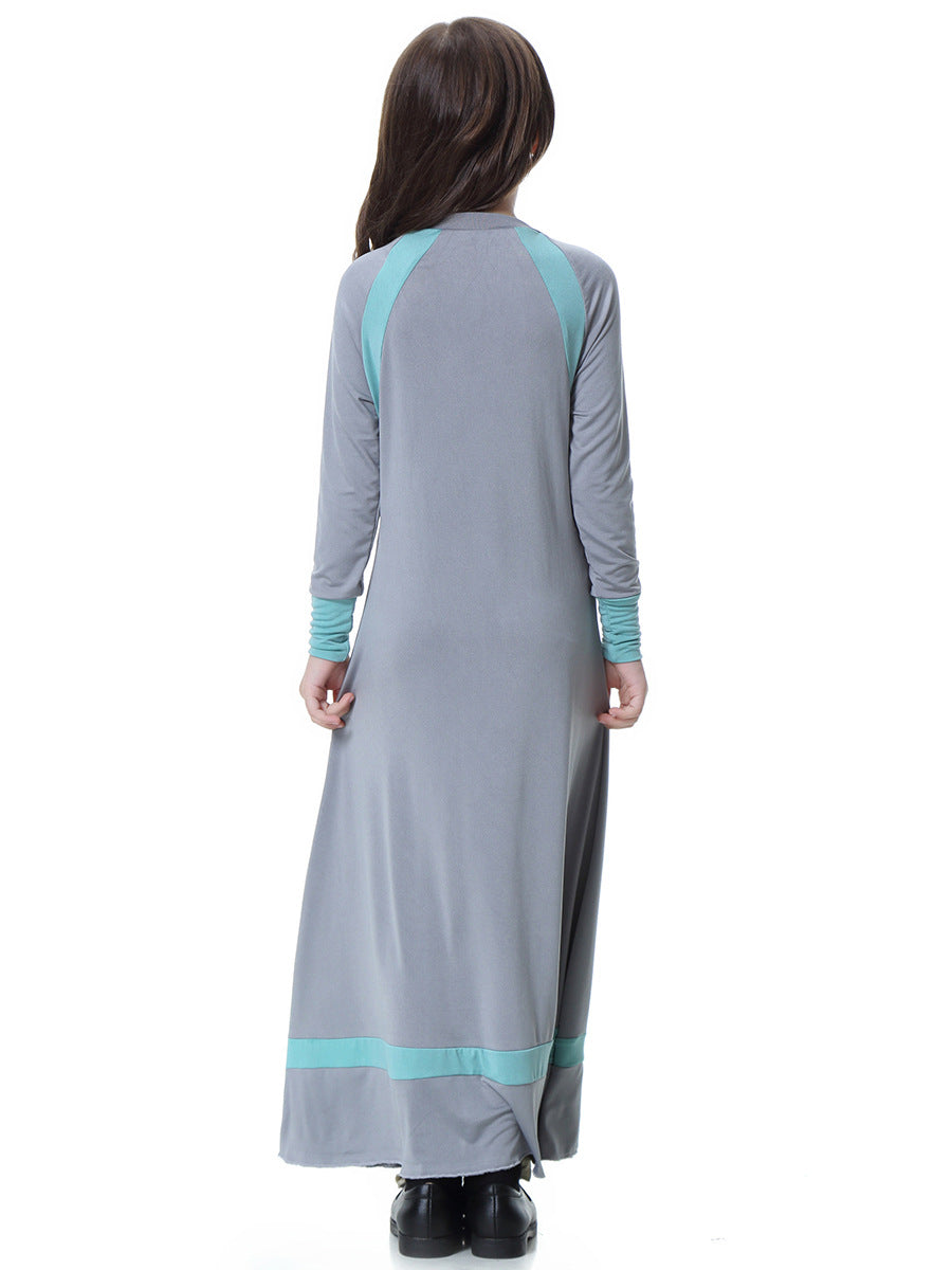Girls Solid Color Long-sleeved Dress