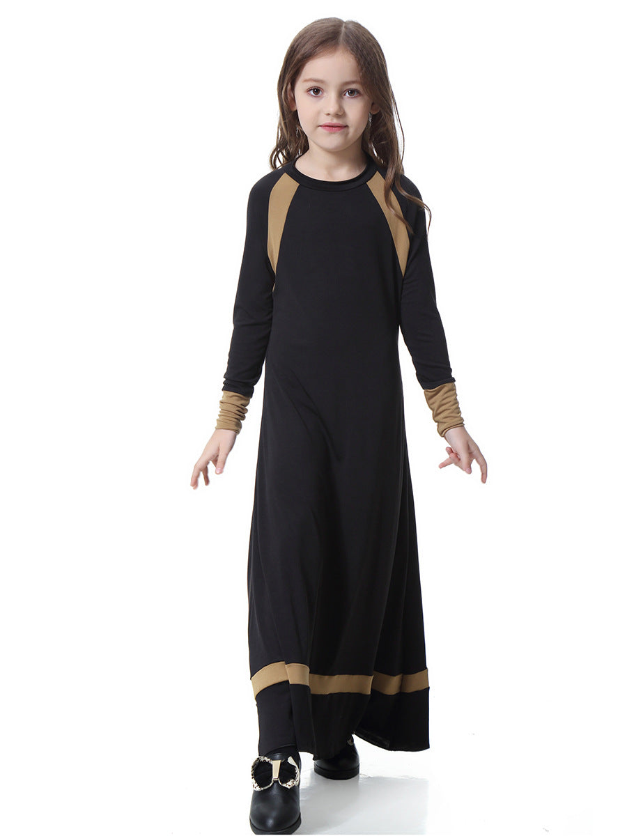 Girls Solid Color Long-sleeved Dress