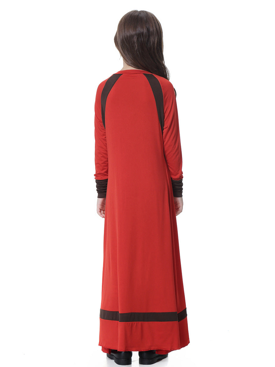 Girls Solid Color Long-sleeved Dress