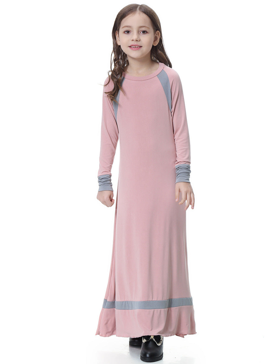 Girls Solid Color Long-sleeved Dress