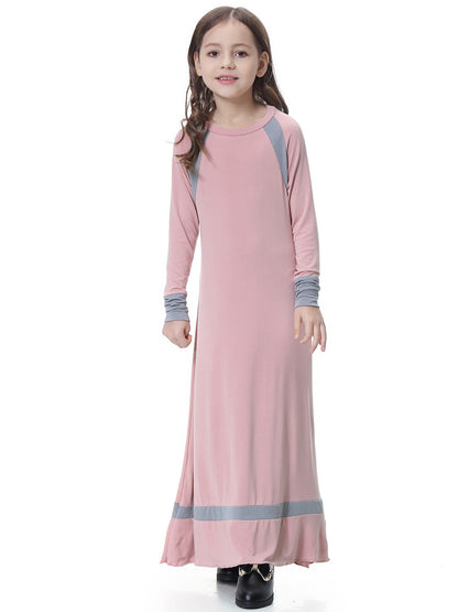 Girls Solid Color Long-sleeved Dress