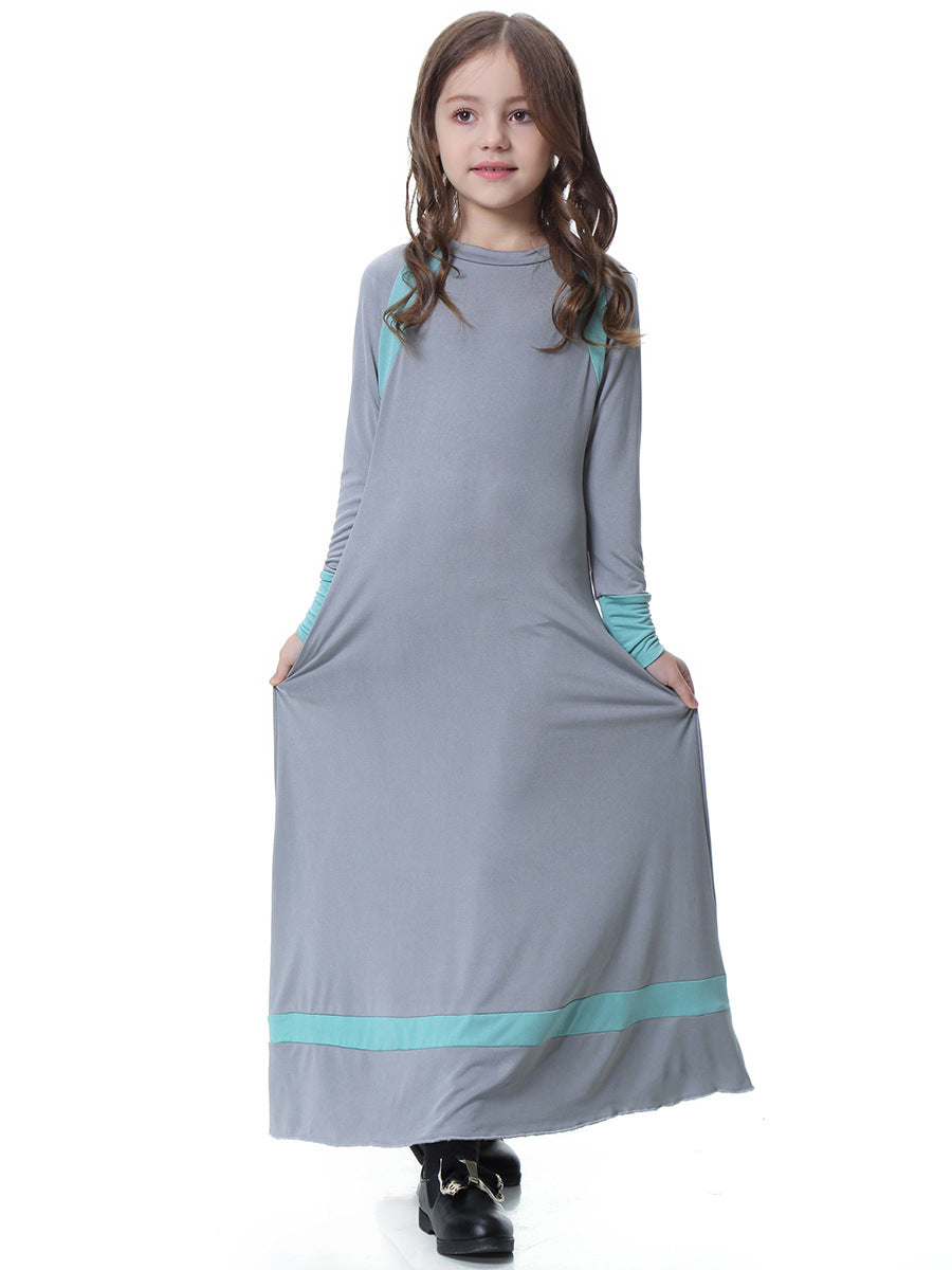 Girls Solid Color Long-sleeved Dress