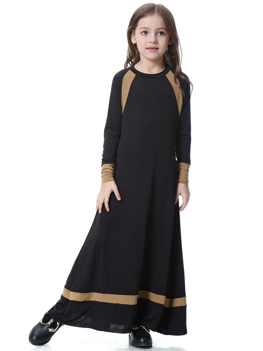 Girls Solid Color Long-sleeved Dress