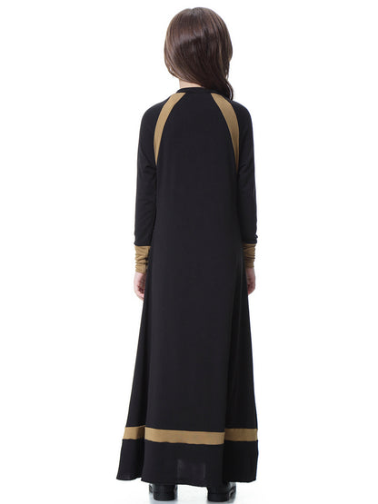 Girls Solid Color Long-sleeved Dress
