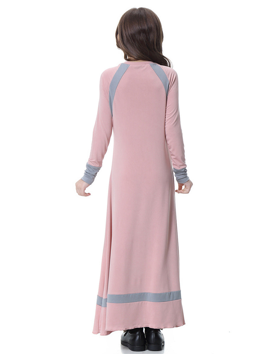 Girls Solid Color Long-sleeved Dress