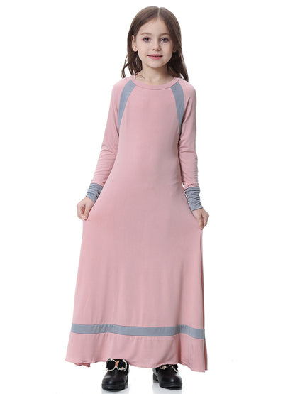 Girls Solid Color Long-sleeved Dress
