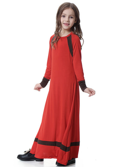 Girls Solid Color Long-sleeved Dress