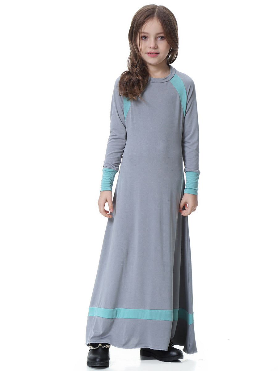 Girls Solid Color Long-sleeved Dress
