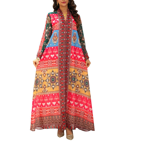 Women's Printed Hot Diamond Bat Sleeve Dress