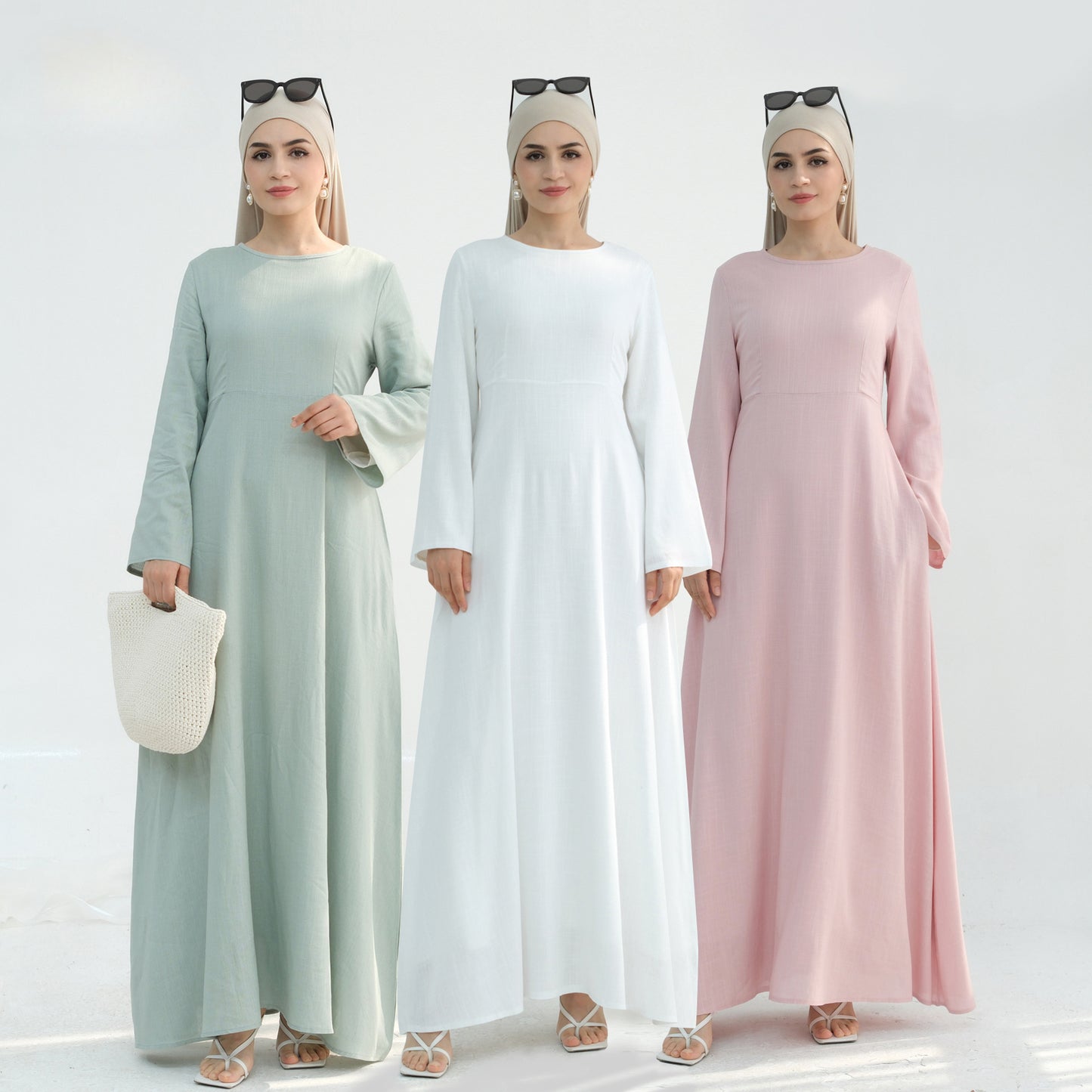 Women's Solid Cotton and Linen Waist-cinching Robe