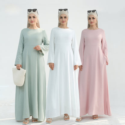 Women's Solid Cotton and Linen Waist-cinching Robe