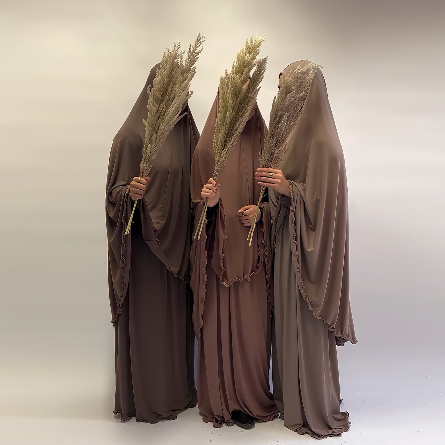 Women's Solid Color Dress and Hijab Sets