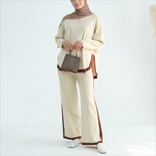 Thickened Knitted Sweater Wide-Leg Pants Trousers Two-Piece Set