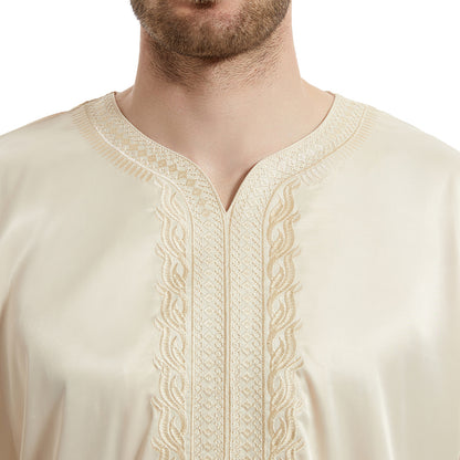 Men's Satin Mid-sleeved Embroidered Robe