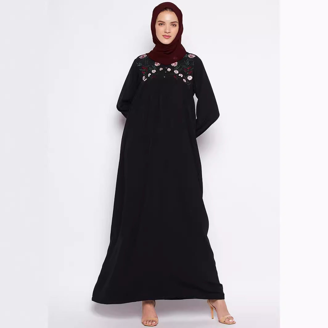 Women's Embroidered Loose Black Dress