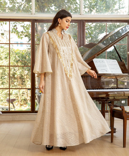 Women's Mesh Embroidered Sequin Jalabiya Dress