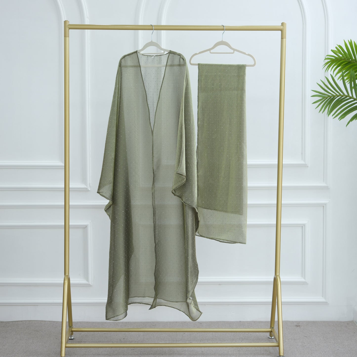 Elegant Wrinkle Chiffon Rhinestone Abaya with Scarf Dubai Middle East