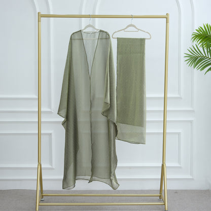 Elegant Wrinkle Chiffon Rhinestone Abaya with Scarf Dubai Middle East