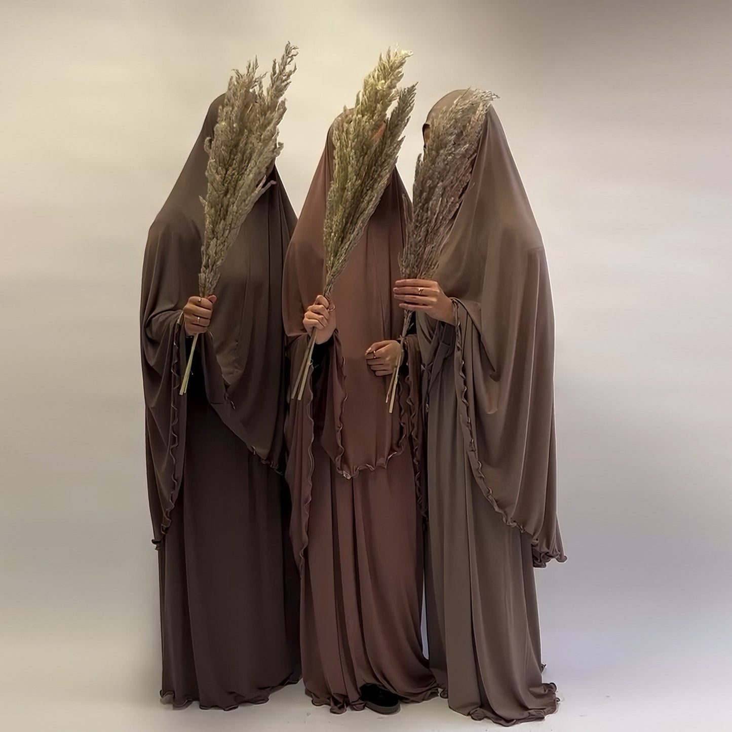 Women's Solid Color Dress and Hijab Sets