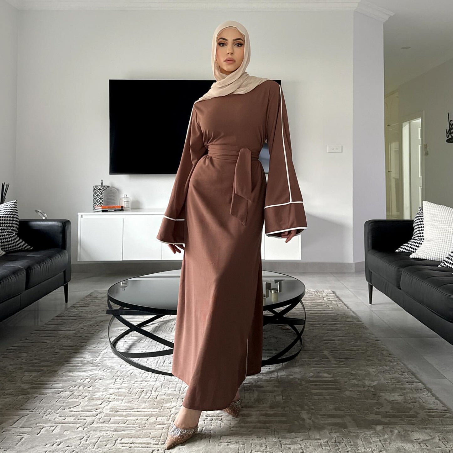Stylish Solid Color Modest Abaya Dress
