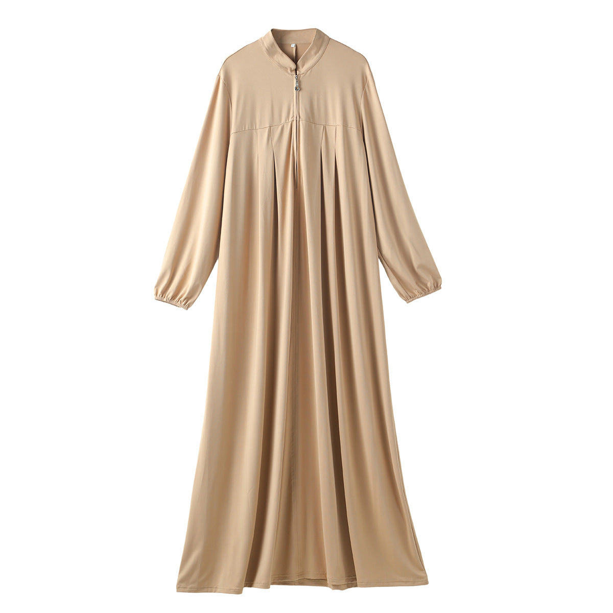 Stand Collar Maxi Dress with Pockets – Modest Long Sleeve Casual Abaya
