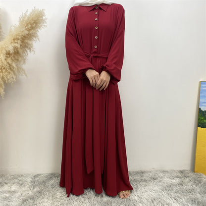 Plain Loose Buttoned Dress with Pockets