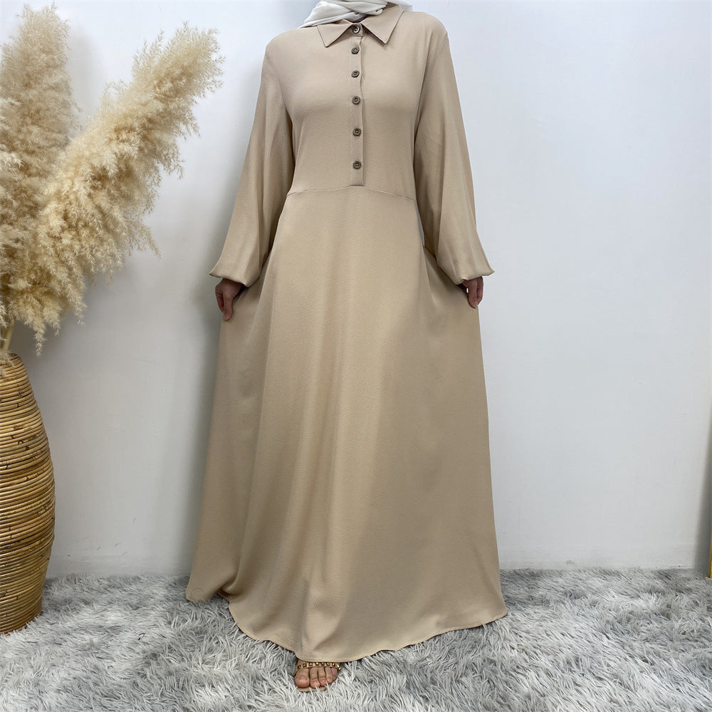 Plain Loose Buttoned Dress with Pockets