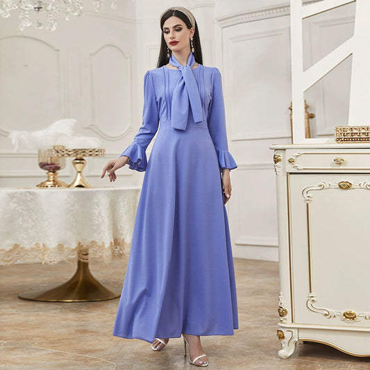 Crewneck High-rise Ruffled Long-sleeved Dress