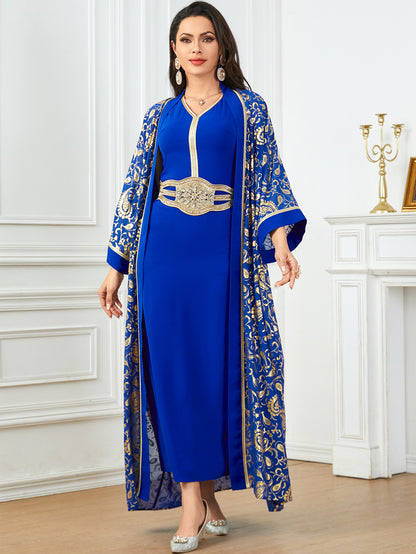Women's Summer New Muslim Stamped Robe Two Piece Dresses
