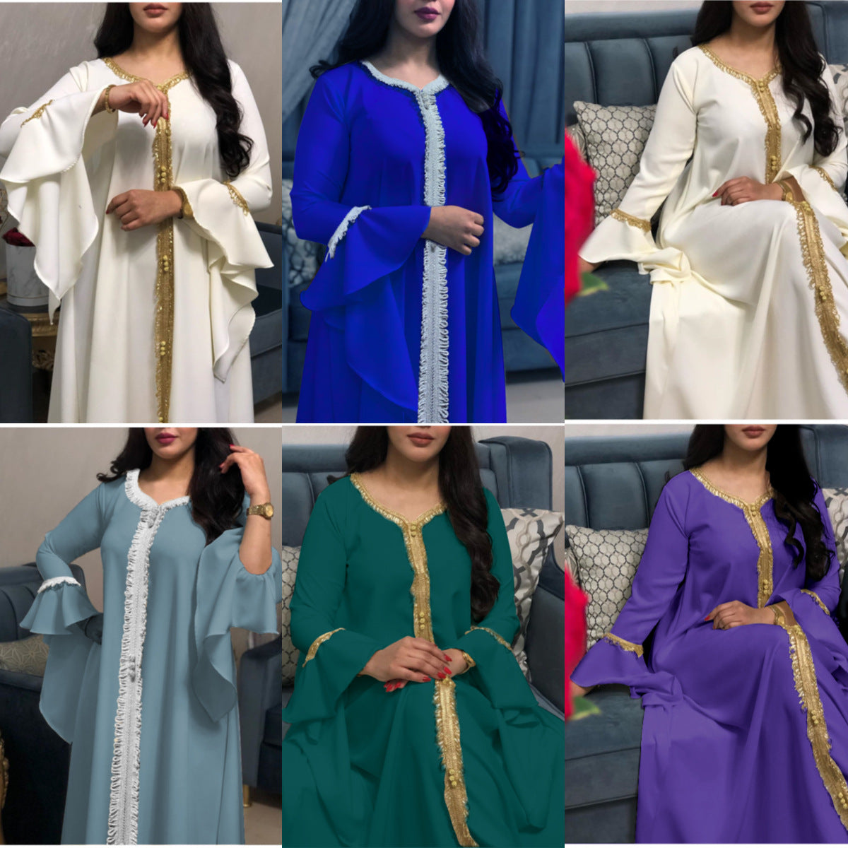 Women's Ruffle Sleeve Embroidered Jalabiya Dress
