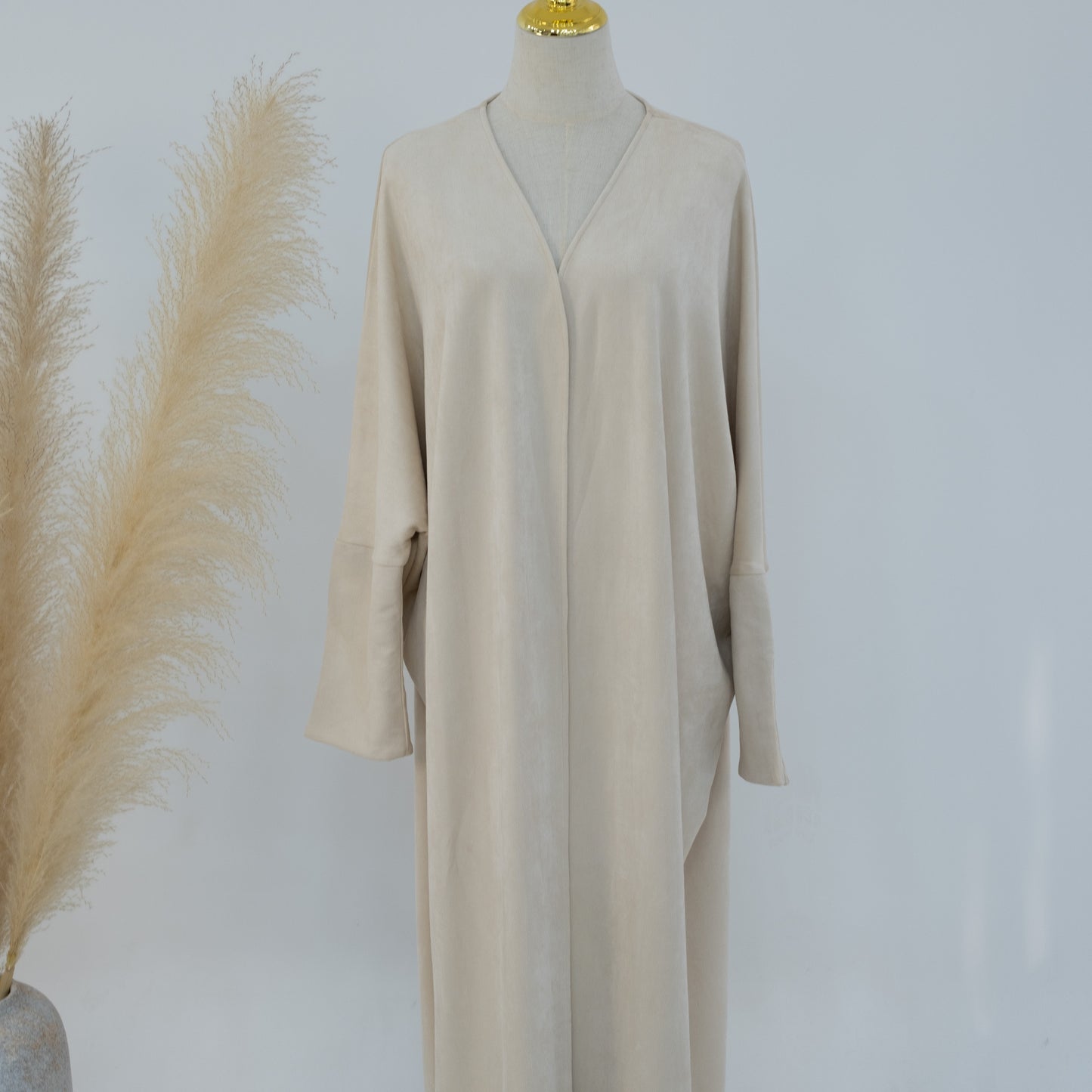 Suede Feel Long Open Abaya Robe