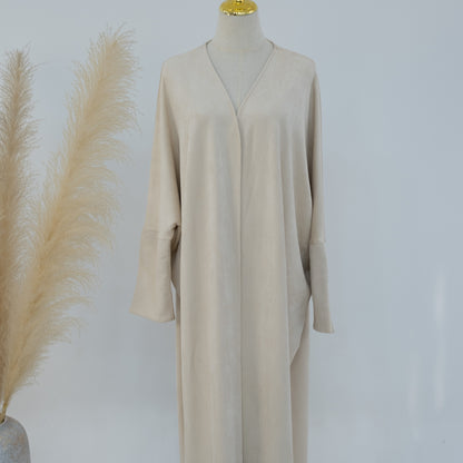 Suede Feel Long Open Abaya Robe