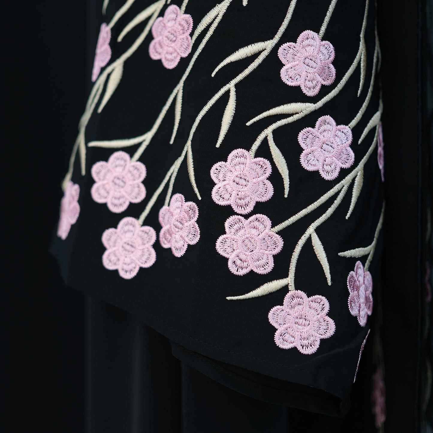 Embroidered Cardigan Abaya with Floral Sleeve Detail