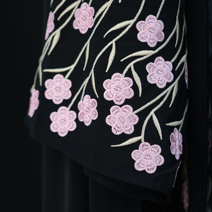 Embroidered Cardigan Abaya with Floral Sleeve Detail