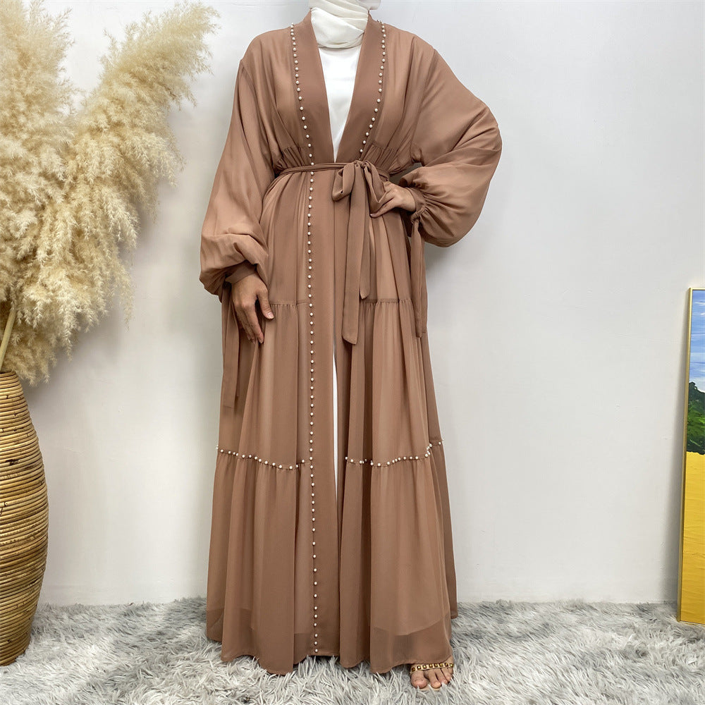 Cartagan Robe Solid Beaded Strappy Chiffon Cardigan Robe – Abayaya
