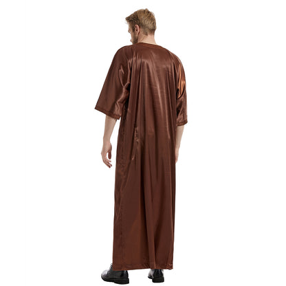 Men's Satin Mid-sleeved Embroidered Robe