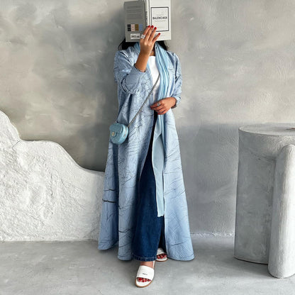 Modest Jacquard Long Sleeve Abaya Coat – Muslim Women’s Summer Outerwear