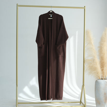 Thick Knit Two-Piece Abaya Set with Cardigan and Inner Dress