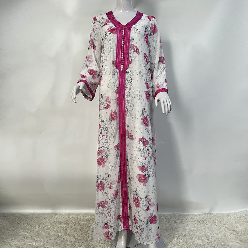 Women's Gold Silk Chiffon Ink Print Dress