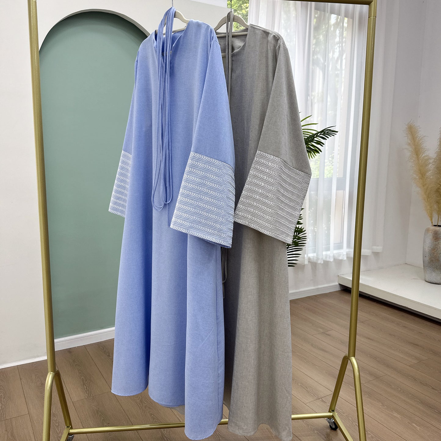 Modest V-neck Embroidery Elegant Abaya Dress